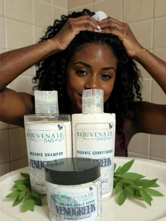 Fenugreek shampoo, conditioner and scalp scrub