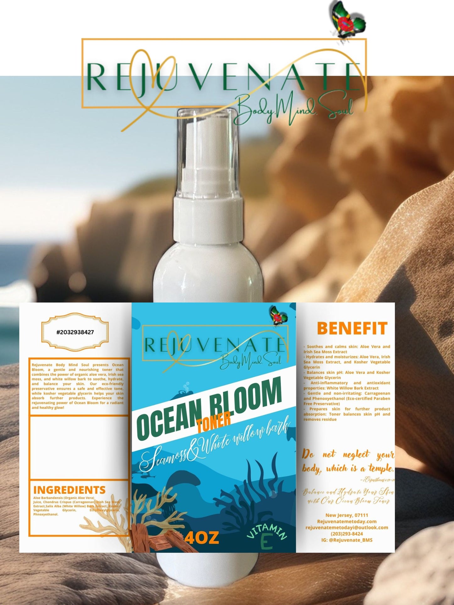 Ocean Bloom Collection-Natural skincare set(cleanser, toner, moisturizer)